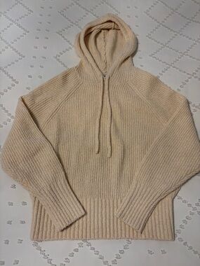 Old Navy Cream Hooded Ribbed Knit Sweater